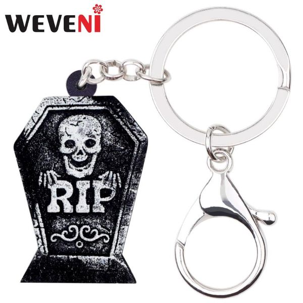

keychains weveni acrylic halloween skull grave tomb key chain keychain ring punk decoration jewelry for women girl bag car charms costumes, Silver