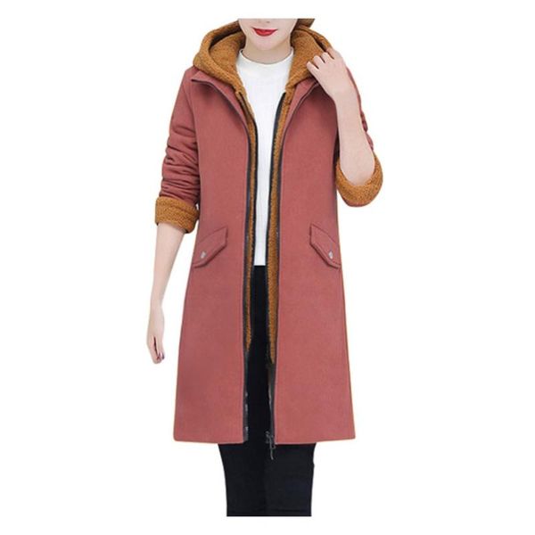 

women's clothing fashion coat loose solid cotton-padded pocket hooded women jacket winter jackets, Black;brown