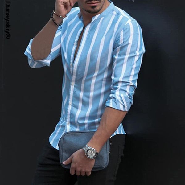 

men's casual shirts 2021 para hombre european american stand collar striped long sleeve shirt fashion clothing, White;black