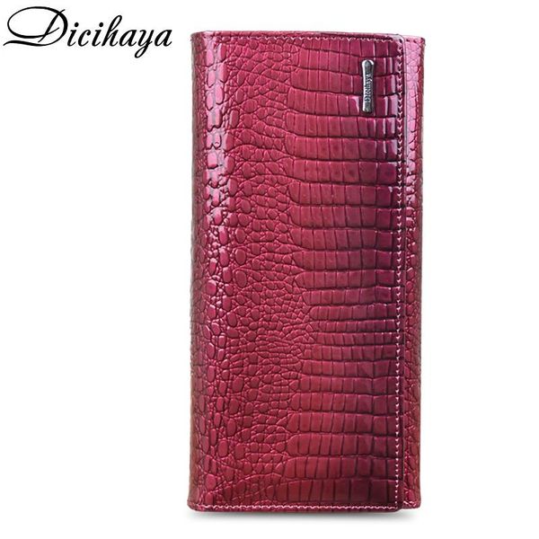 

wallets dicihaya genuine leather women clutch wallet and female coin purse portomonee clamp for phone bag card holder handy zipper bags, Red;black
