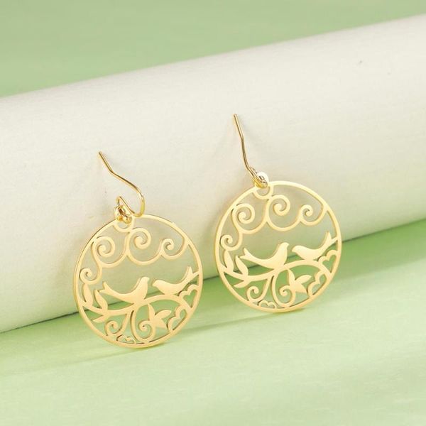 

dangle & chandelier cooltime gold silver color stainless steel earring hollow retro charm 2021 fashion women earrings drop bird jewelry