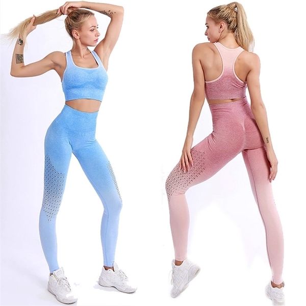 

yoga suit 2021 new knitted sports honey peach hip gradient lifting outdoor fitness