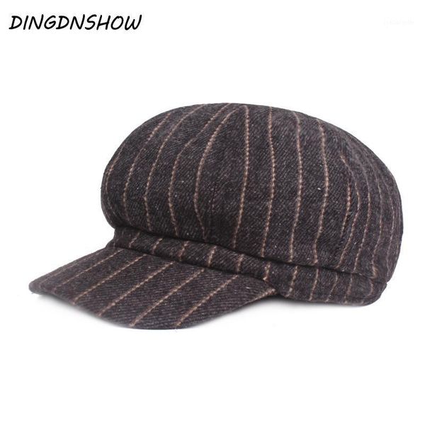 

[dingdnshow] 2021 fashion berets hat striped visors cap cotton winter men flat, Blue;gray