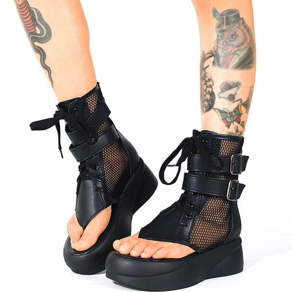

brand quality leisure cosy walking gothic black fashion summer casual gladiator platform sandals women shoes booties