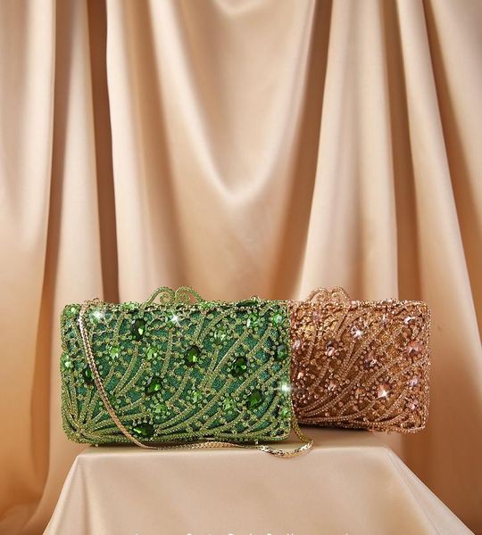 

luxury green/rosegold color rhinestone clutches bags handbag women designer ladies crystal clutch party purse evening