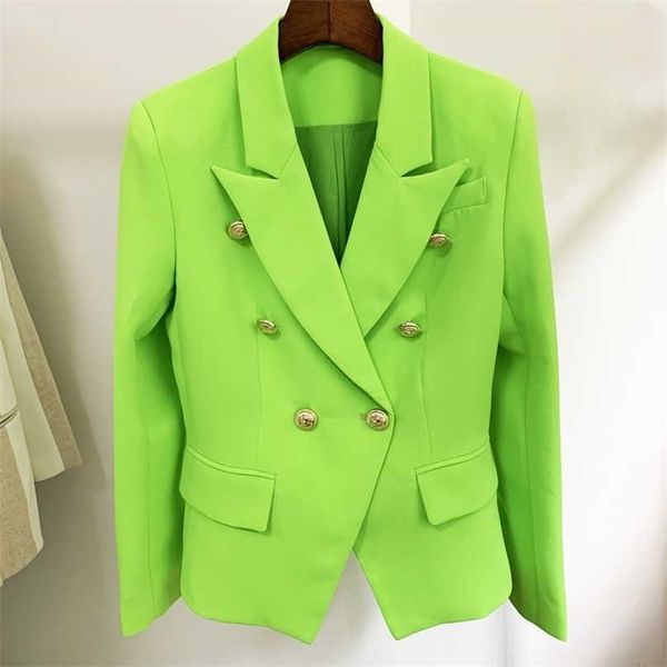 Yüksek Street EST Tasarımcı Ceket kadın Klasik Aslan Düğmeleri Kruvaze İnce Uydurma Blazer Neon Yeşil 211122