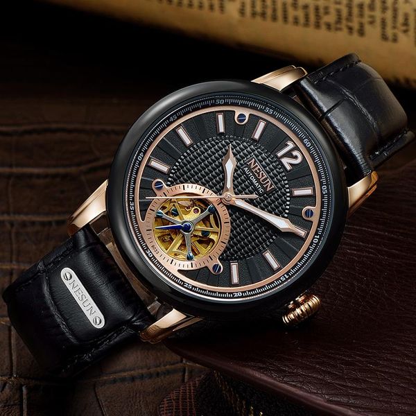 Armbanduhr nesun Brand Watch Fashion Casual Männer großes Zifferblatt hohl automatisch mechanische Geschäft wasserdichte leuchtende Uhren
