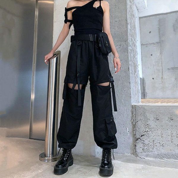 

women's pants & capris women jogges 2021 black high waist korean female loose casual detachable straight leg streetwear cargo long woma, Black;white