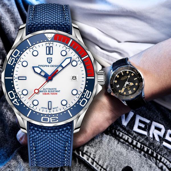 

wristwatches pagani design watch nh35 ceramic bezel mechanical watches 100m waterproof rubber men's reloj hombre, Slivery;brown