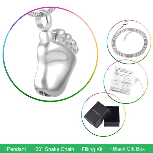 

pendant necklaces mjd8041 baby foot stainless steel cremation ashes keepsake memorial urn for child souvenir gift, Silver