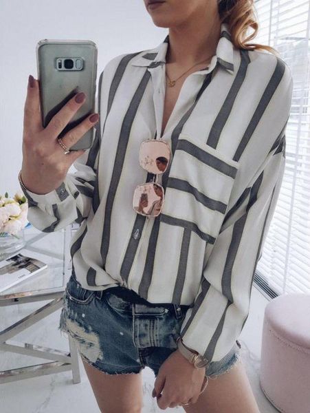 

striped blouse women loose slim fit long sleeve women's turn down collar fashion shirts blouses &, White