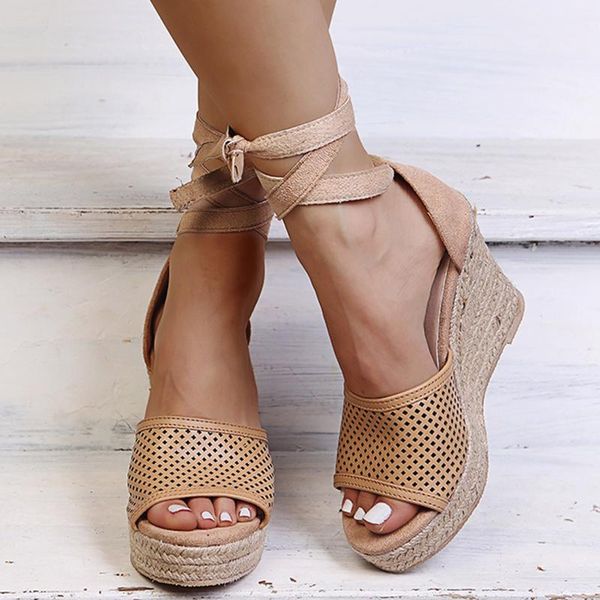 

women sandals summer woman platform peep toe female lace-up wedges ladies weave beach shoes plus size sandalias mujer, Black