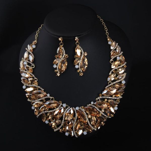 

earrings & necklace jewelry gift vintage crystal set shiny dubai bridal clavicle chain african women's party luxury accessories, Silver