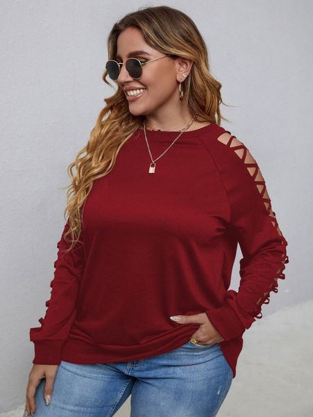 

plus crisscross raglan sleeve sweatshirt k8db#, Black