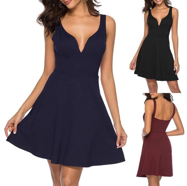 

women's backless deep v suspenders spring/summer dress, Black;gray