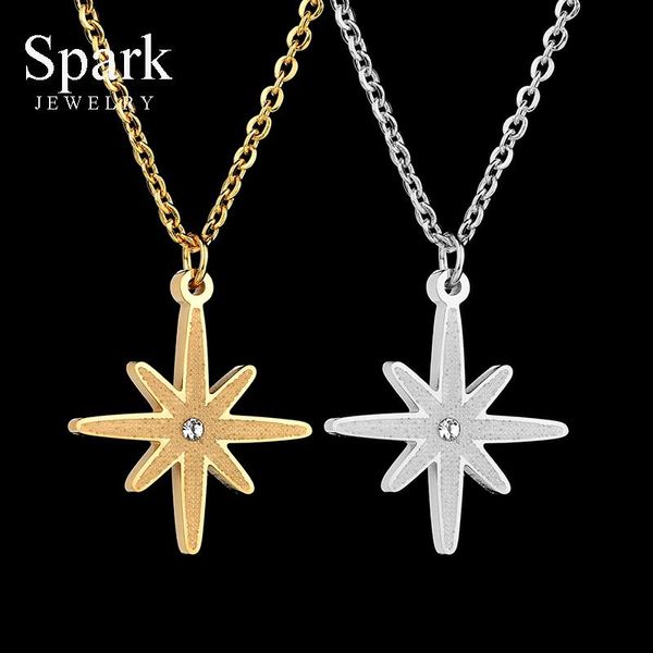 

pendant necklaces charm zircon stone matte shiny north star necklace for women snowflake lotus chain cross bijouterie, Silver