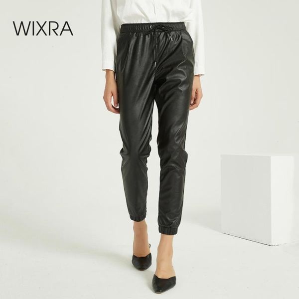 

women's pants & capris wixra women solid pu female winter clothing faux leather trousers high waist exclusive design pencil, Black;white