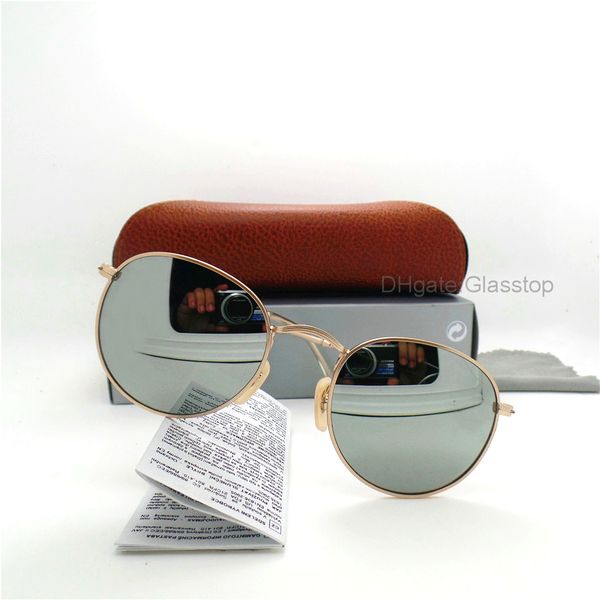 

round glass lens fashion men women brand designer sunglasses uv400 3447 vintage mirror shade pilot classic goggle case box, White;black