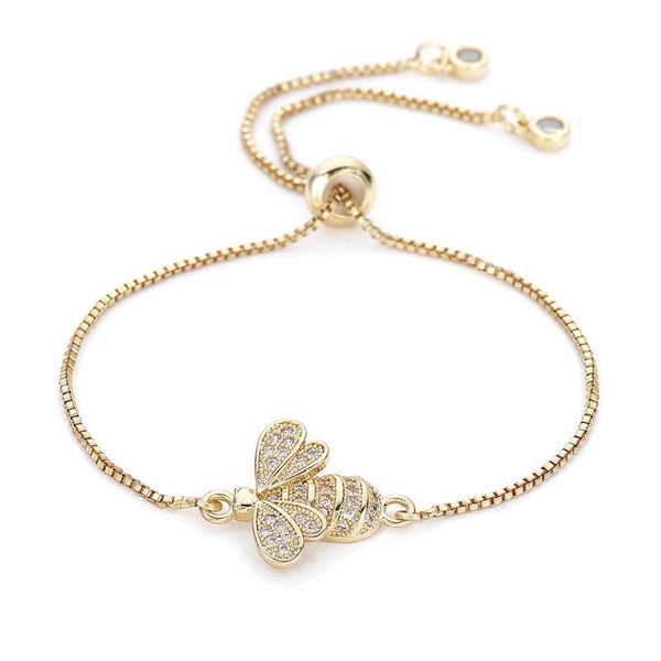 

charm bracelets cute cubic zirconia bee for women gold chain crystal bracelet adjustable animal femme jewelry mbr180086, Golden;silver