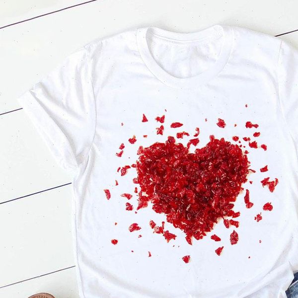 

womens t women shirt heart flower pink graphic casual short sleeved cartoon harajuku female, White