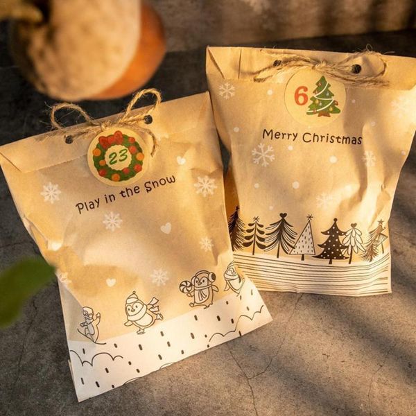 

christmas decorations 24sets kraft paper gift bags treat party pack packing stickers favor birthday xmas pouch cookies set w z1x5