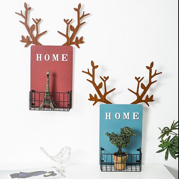 

wall clocks wood antler clock modern design nordic strong load bearing wall-mounted debris storage home decoration shelf