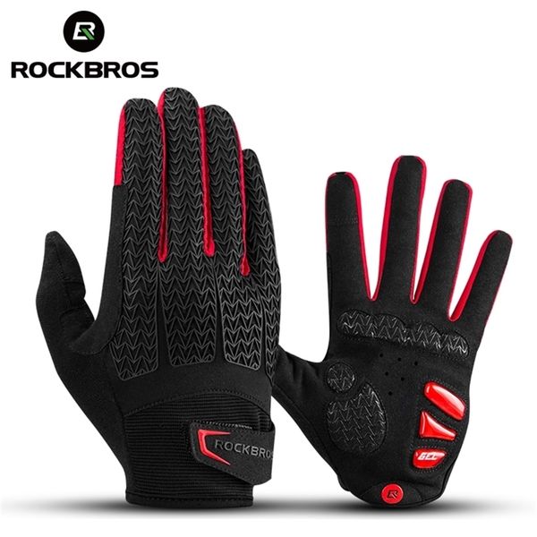 

rockbros cycling gloves touch screen windproof mtb bicycle gel pad shockproof full finger mittens autumn winter 211124, Blue;gray
