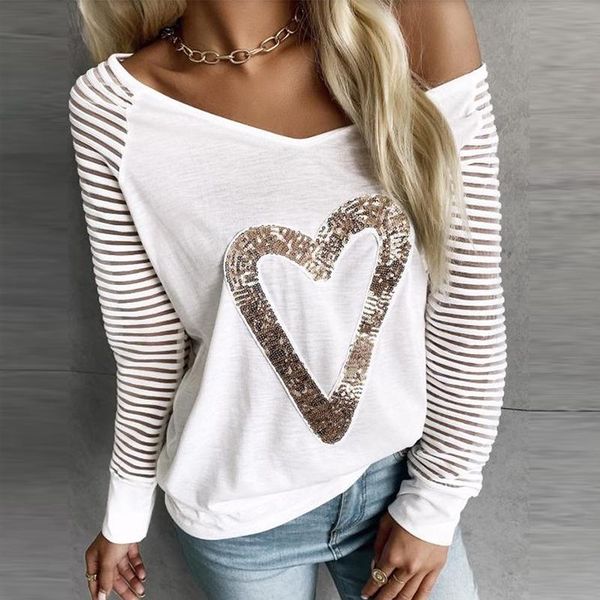 

women's blouses & shirts 2021 autumn casual zipper v-neck women blouse fashion heart printed loose pullover elegant long sleeve ladies, White