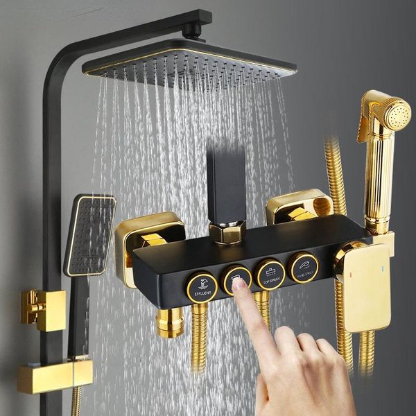 

bathroom shower sets thermostatic system led smart digital set wall mount square head bath faucets cold mixer black taps
