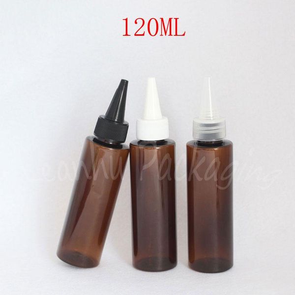 

storage bottles & jars 120ml brown flat shoulder plastic bottle pointed mouth cap , 120cc lotion / jam packaging empty cosmetic container