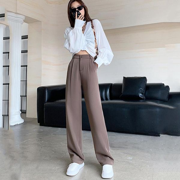 

women's pants & capris women korean fashion straight spring autumn 2021 streetwear casual high waist zipper full length female trousers, Black;white