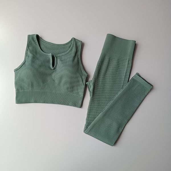 

yoga outfit 2pcs women seamless sets female ribbed fitness clothing sports suit gym bra high waist leggings workout set