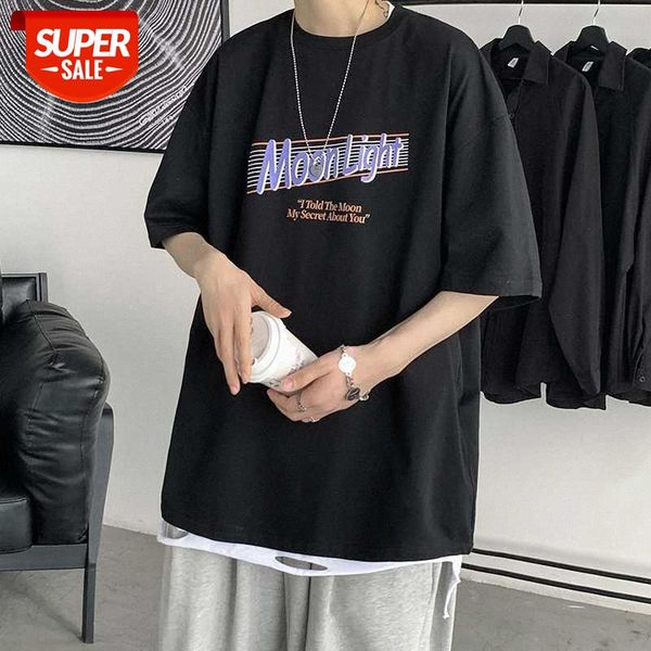 

short-sleeved shirt male korean style trend loose round neck half-sleeved hong kong all-match compassionate fashion clothes #9z7q, White;black