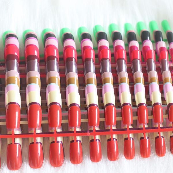 

the fashion models solid color candy false nails square head 24pcs multiple colors available1, Red;gold