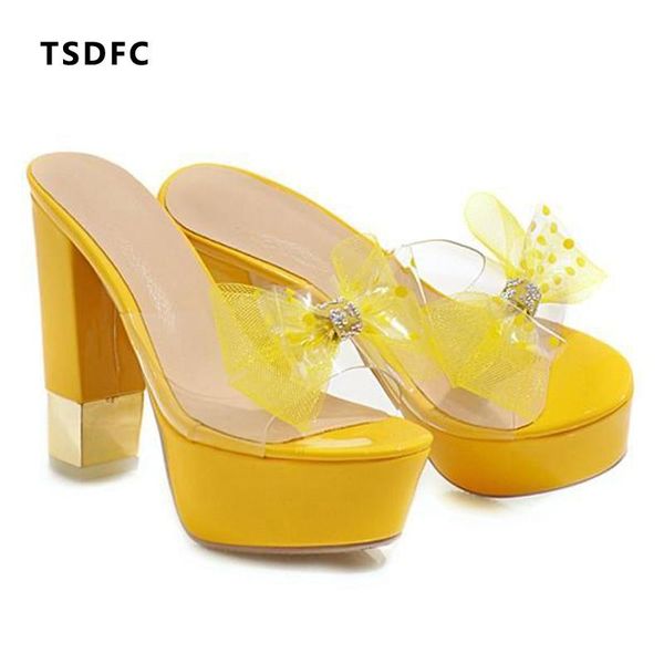 

jelly sandals crystal open toed square heels plus size 43 women transparent heel slippers pumps, Black