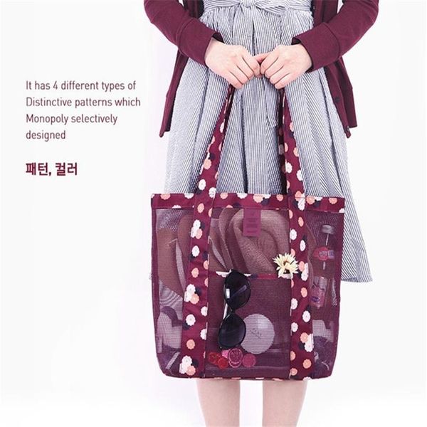 

outdoor travel storage beach mesh ladies large capacity one-shoulder designer female handle fashion brand handbag women shoulder bags