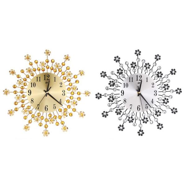 

wall clocks inlaid diamond flower living room silence bedroom metal clock