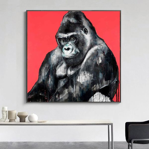 Moderne dekorative Gemälde, schwarze Gorilla-Wandbilder für Wohnzimmer, Leinwand-Kunstdrucke, Poser, Tiergemälde