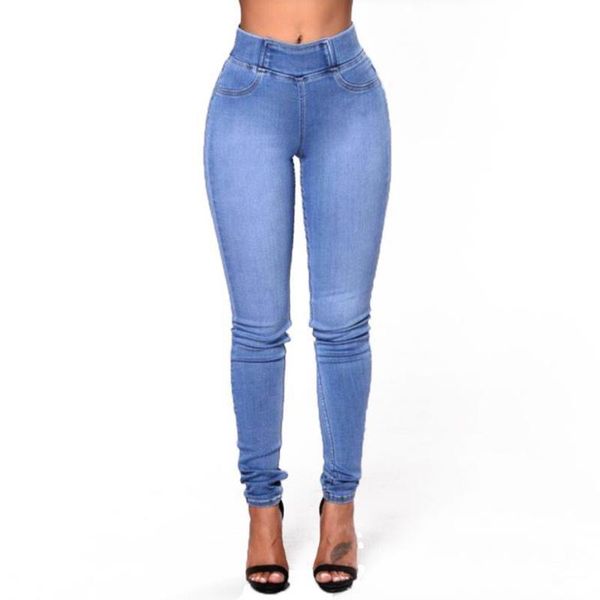 

women's jeans devolove 2021 womens high waist elastic skinny denim long pencil pants plus size woman camisa feminina fat trousers, Blue