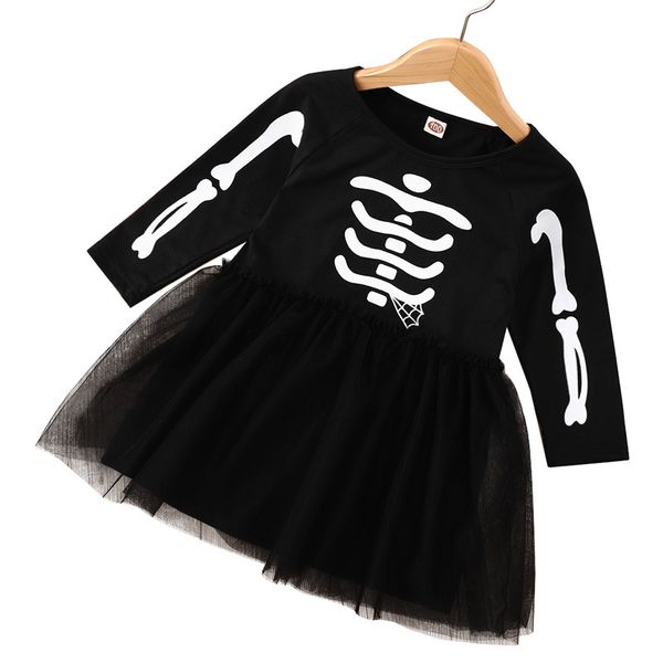 Halloween Baby Kleidung Neugeborene Kinder Mädchen Kleider Heißer Verkauf Skelett Gedruckt Langarm Autume Kleid Hohe Qulity Kinder Kleidung 1-8T