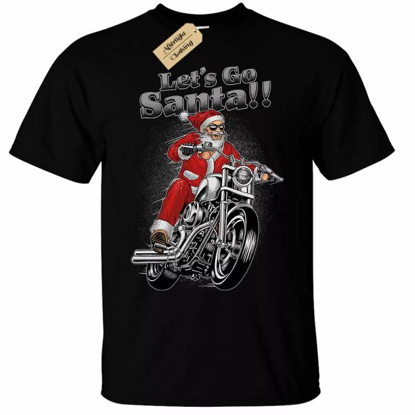 

let's go santa christmas xmas bike biker who t shirt man, White;black