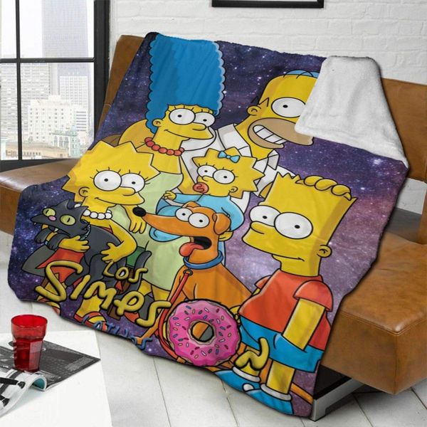 

family simp-sons galaxy cosplay mixed throw blanket, soft plush king size elegant lamb wool bed blanket bedspreads fit for couch