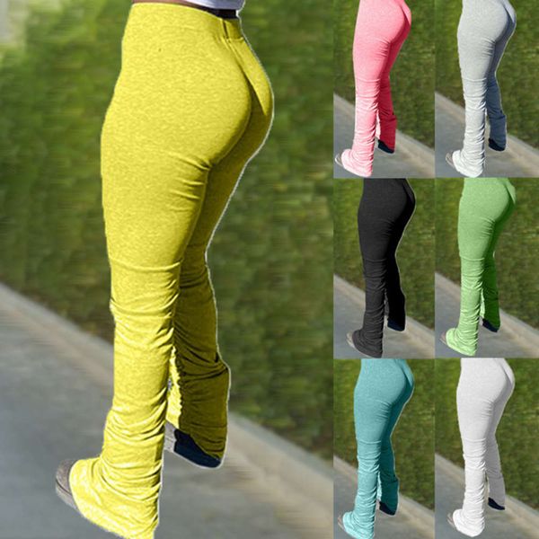 

spring and summer women's solid color sweater fabric fold split micro trumpet sports pants, Black;white