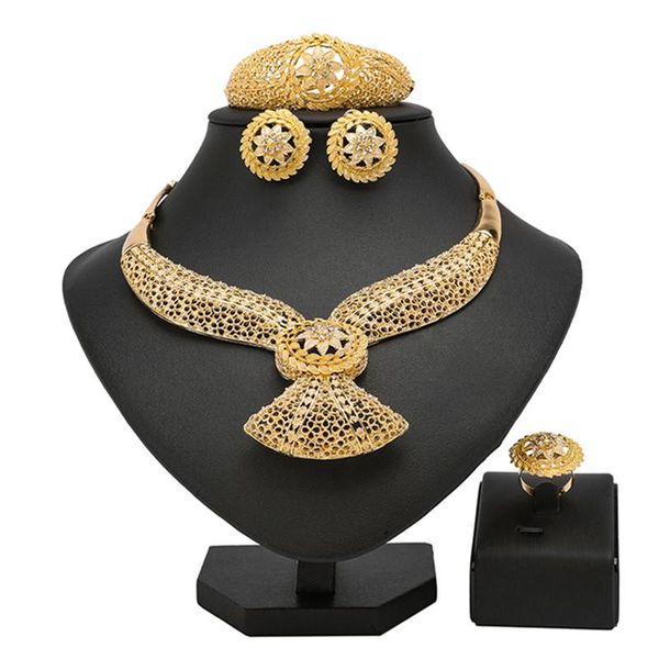 

earrings & necklace longqu 2022 fashion african gold colour bridal jewelry sets for woman ring party jewelery gifts, Silver