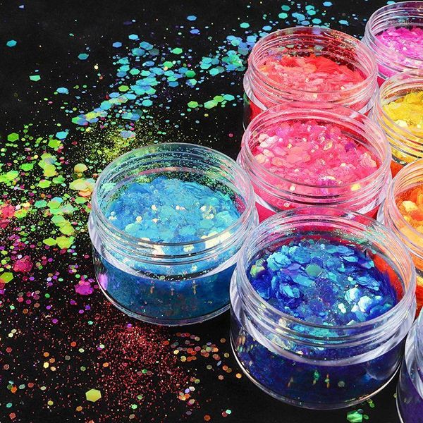 

holographic neon mermaid chunky glitter sequins for nail design mixed flakes nails art decorations uv gel polish manicure nails1, Silver;gold