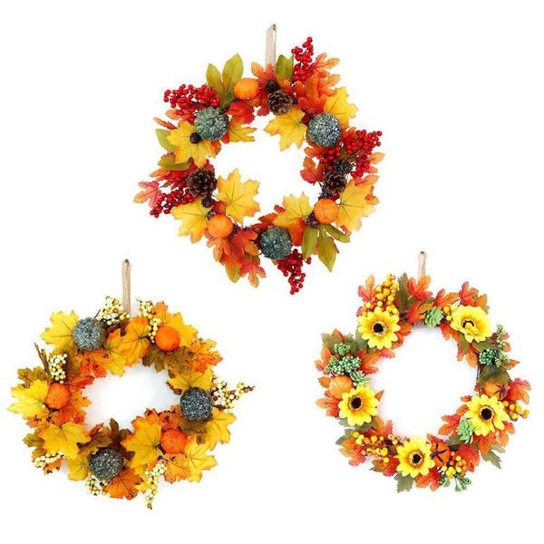 

decorative flowers & wreaths artificial pumpkin berry wreath door wall decor sunflower fake home flower garland dec d5v7