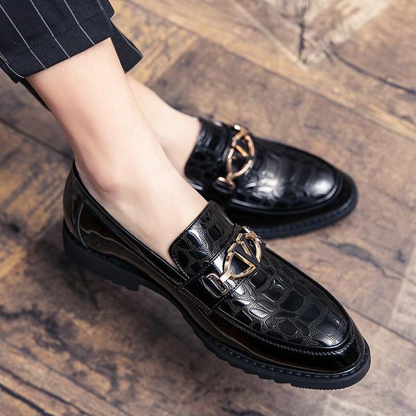 

dress shoes italian glitter men loafers sapatos masculinos pointed toe weddings classic formal leather boat, Black