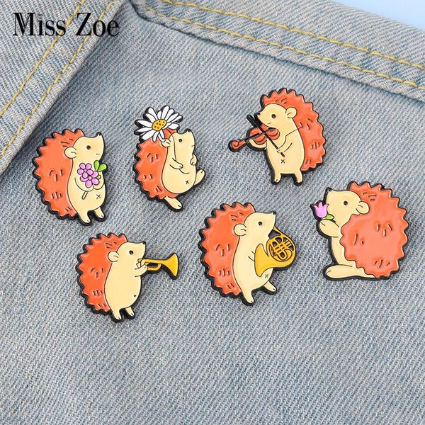 

pins, brooches hedgehog musician audience enamel pins custom music brooch lapel badge bag cartoon animal jewelry gift for kids friends, Gray