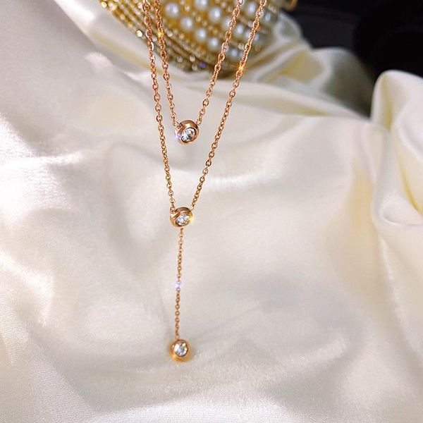 

pendant necklaces 2021 japan and south korea style clavicle chain necklace for women ins cold wind simple temperament zircon jewelry, Silver