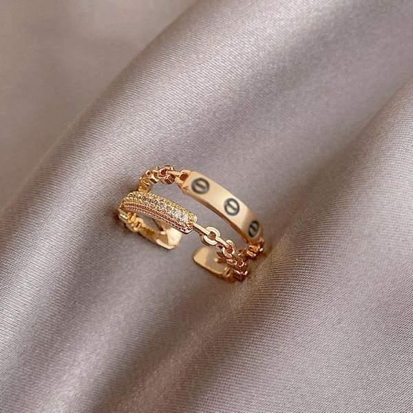 

cluster rings creative chain special symbol double gold opening for woman korean fashion jewelry gothic accessories girl's ring set, Golden;silver